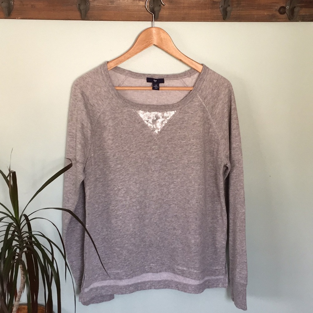 GAP gray crew neck comfy sweatshirt with sequins